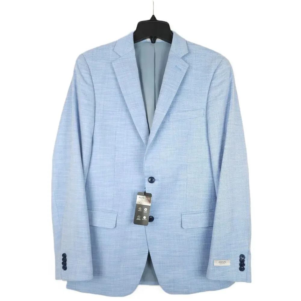 Alfani Mens Slim Fit 2 Piece Suit 38L 32x32 Blue Heather Stretch Tech Knit NWT